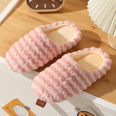 Home Slippers Winter Women Men Indoor Slipper Striped Soft Bottom Warm Cotton Shoes Woman Slip-On Slides for Bedroom House