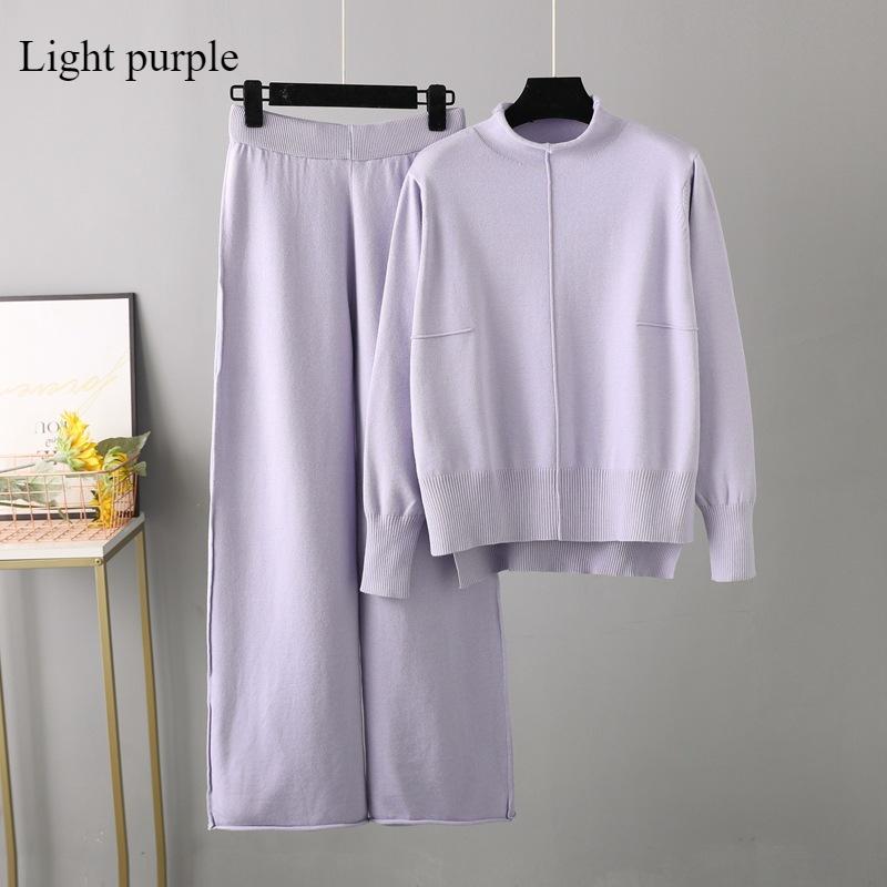 

Вязаный свитер 2 комплекта женских новых осенне-зимних свободных повседневных широких брюк Network Red Temperament Slim Fit All Matching Clothing One size светло-фиолетовый