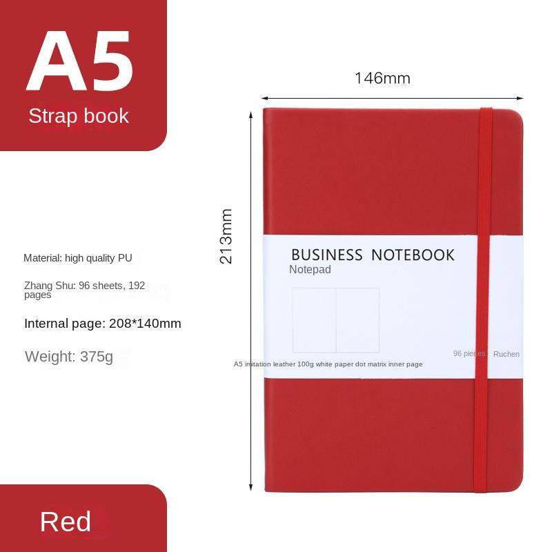 Custom Size A5 Business Planner Soft Leather Cover A5 Dotted Grid Diary Writing Notebook Custom logo (Red,A5)