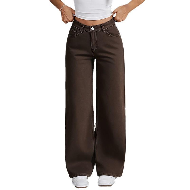 

High-waist Wide-leg Jeans Women s Loose Straight Slimming Casual Pants Elastic All-match 2XL