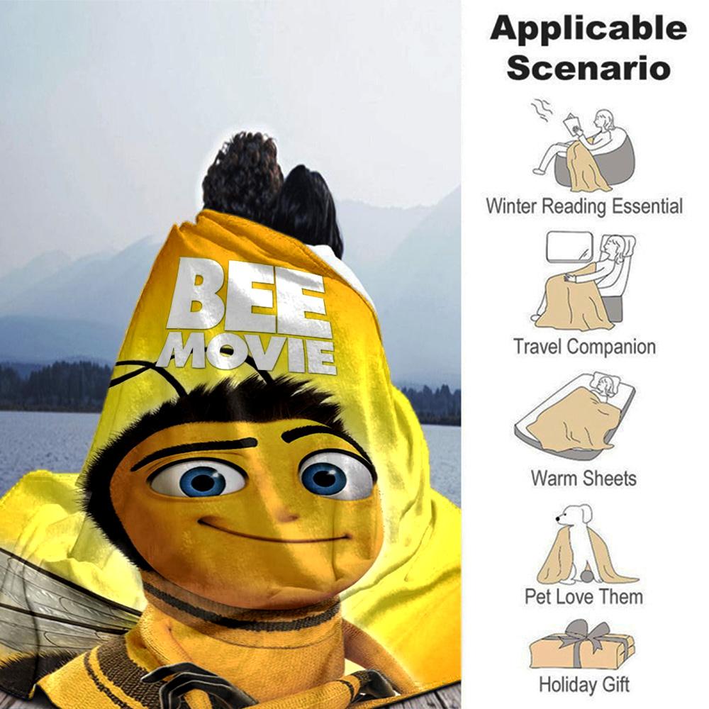 Bee Movie Cartoon Bee Character Print Flannel Blanket Soft Warm Throw Blanket for Sofa Bed Living Room