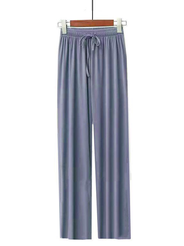 

Женские брюки с высокой талией, широкими штанинами и кулиской из ледяного шелка - Летние, стройнящие, свободные, длиной до щиколотки One Size синий