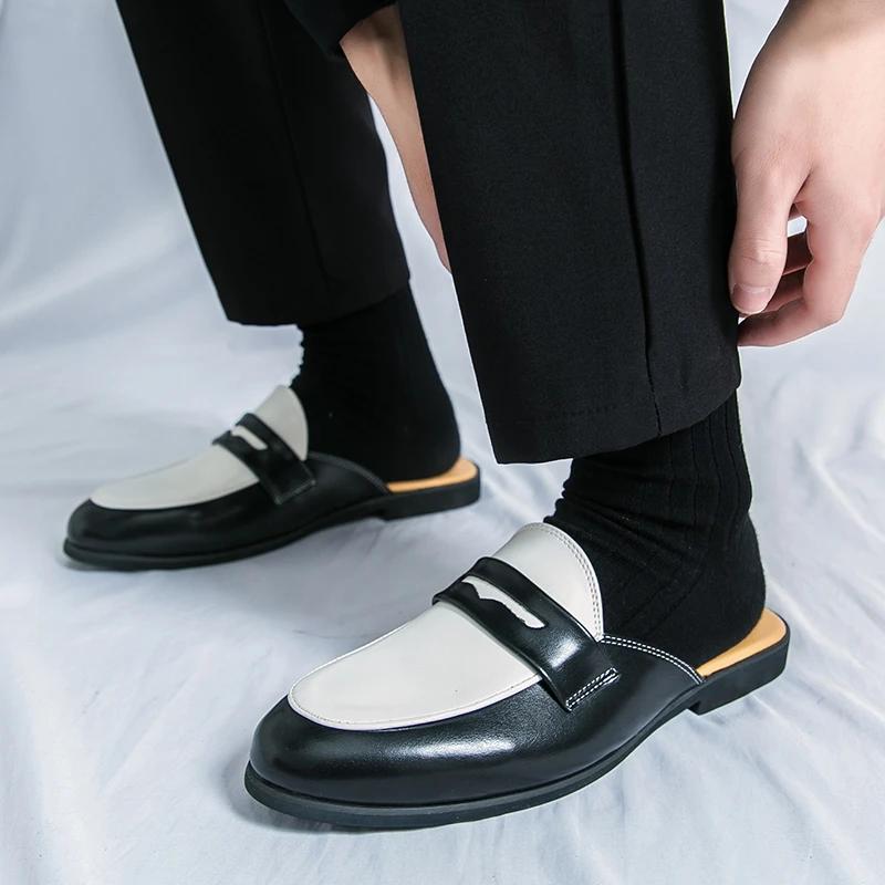 Fashion Men Formal Shoes Slippers Patent Leather Dress Shoe Luxury Brand Business Office Wedding Mules Footwear Men Shoes Zapatillas