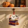 Reading Themed Window Hanging Halloween Ghost Ornament, Acrylic Holding Book Pumpkin Bookshelf Ornaments Black Cat Mummy Decor, 2D Cartoon Bookish