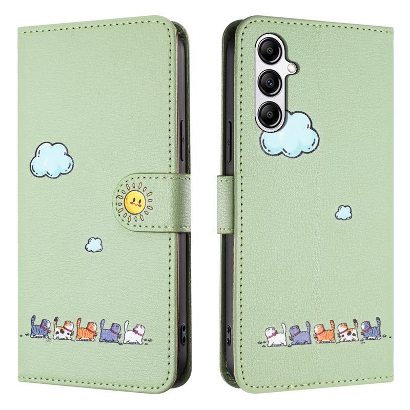 Samsung S24 Plus/iPhone 15 Cartoon Cat Love Heart Leather Flip Case with Card Holder