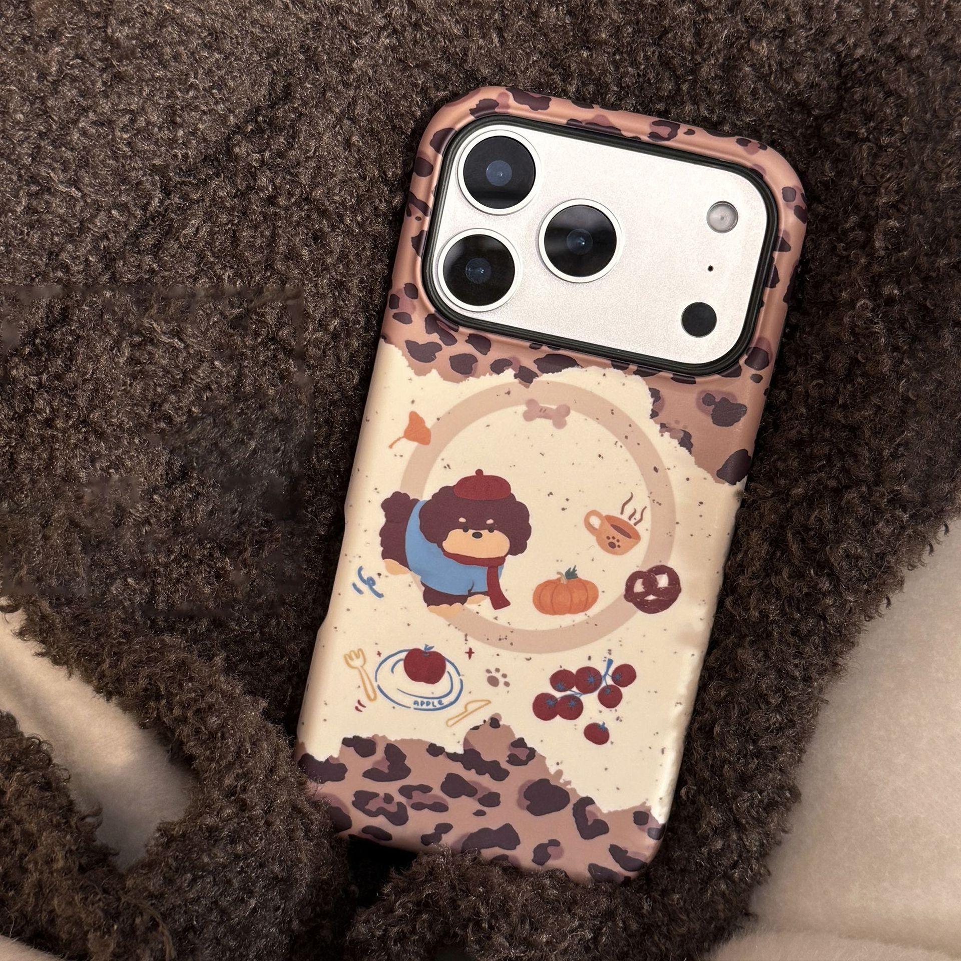 

Leopard Puppy Magnetic Holder for Apple 17 Promax Phone Case for IPhone 16 Retro Cartoon 15 Hard 11 11