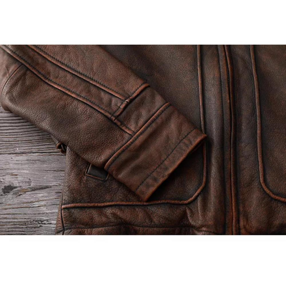 Chinese Size Vintage Red Browm Genuine Leather Jacket Light Coated First Layer Cowhide  Men Leather Jacket Fall and Winter