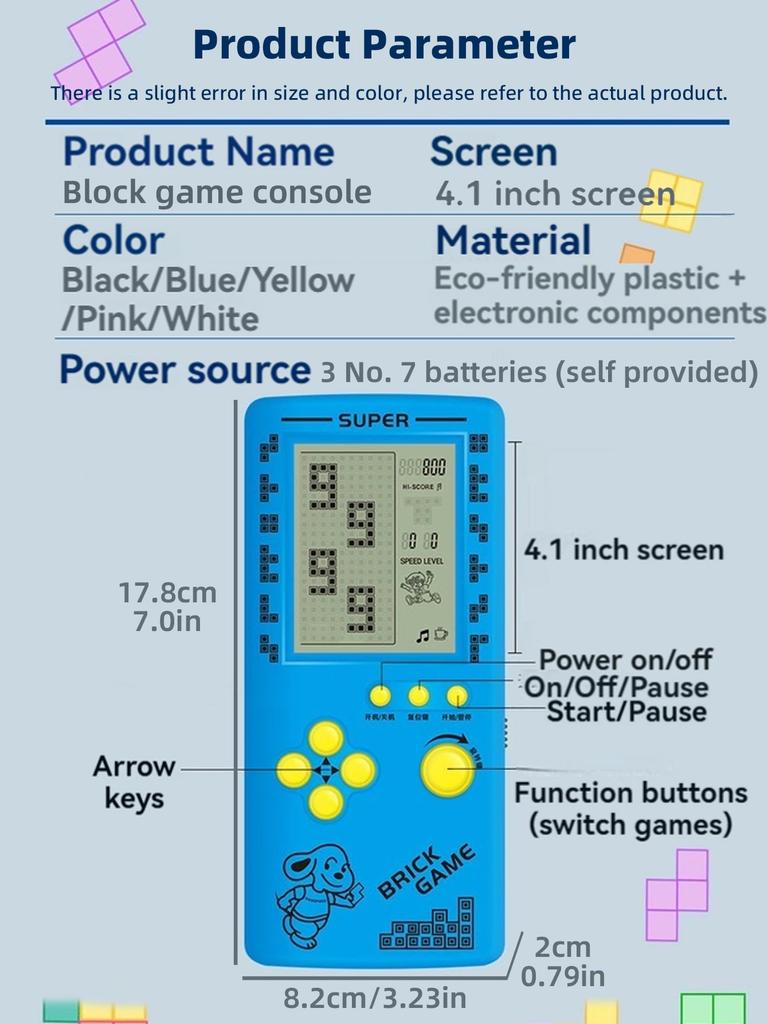Classic Retro Handheld Game Players for Tetris Console Large Screen Children's Nostalgic Pocket Game Machine Kids Puzzle Toys