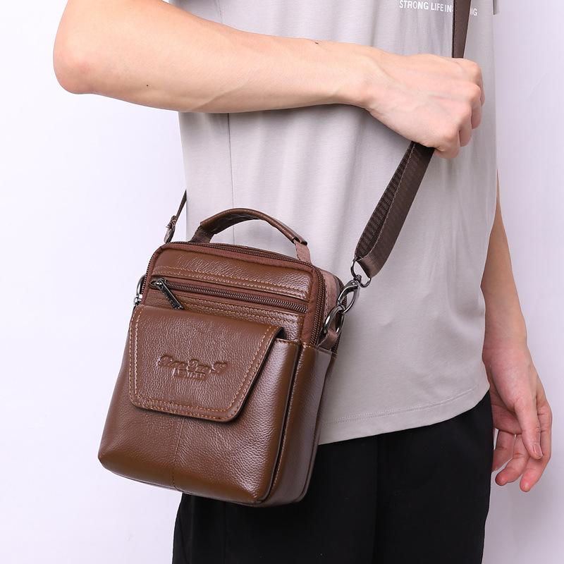 Genuine Leather Men's Messenger Bag 7-inch Mini One-shoulder Small Bag Multifunctional Backpack Cowhide Casual Men's Bag Handbag