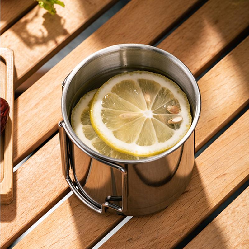 Outdoor Folding Camping Cup with Handle Stainless Steel Beer Coffee Tea Mugs Portable Milk Water Cups for Home Hiking Travel