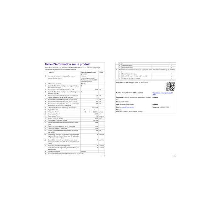 TV LED Hisense QLED 55A7Q 139 Cm 2025