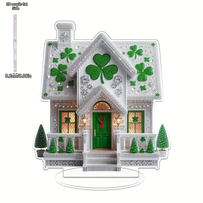

2D Flat, Irish Christmas Clover Castle Christmas Room Desktop Decoration, with Base, Suitable for wall decoration, porch, room, villa, accents Home, H 20*17CM