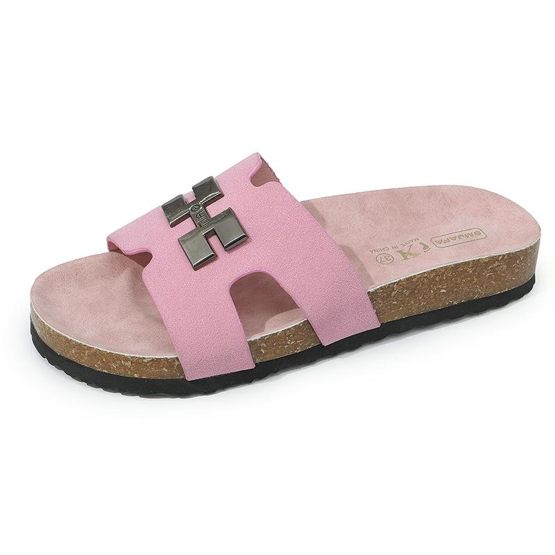 Summer H slippers soft-soled integrated loafers one-word slippers European and American large size one-pedal women's versatile shoes