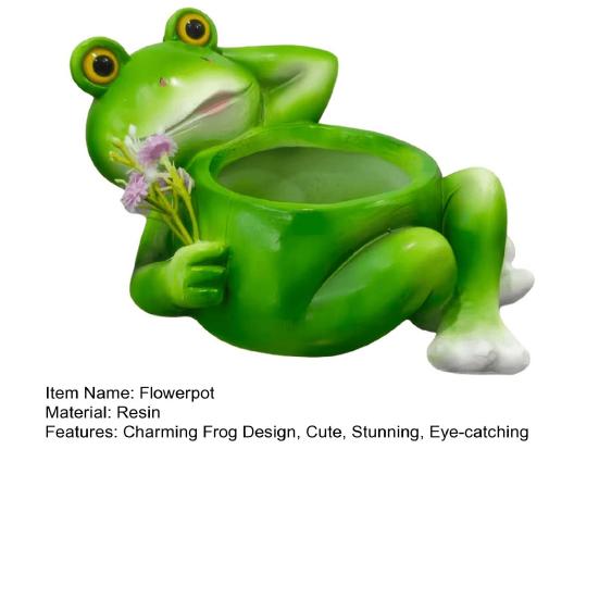 Frog Planter, Funny Lying Frog Flower Pot, Resin Animal Plant Container for Home Office Desk Garden Decor