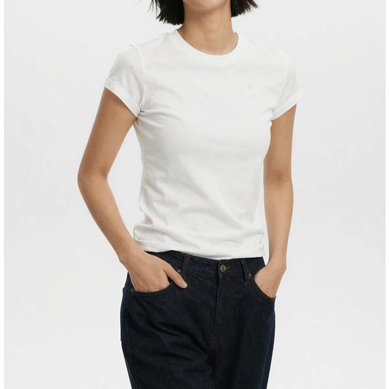 

Women Grey Crew Neck Short Sleeve Slim Fit Casual T Shirt S білий