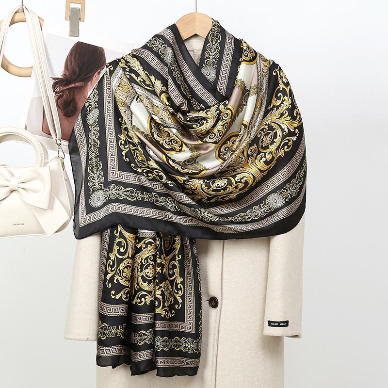 Luxury  Silk Scarf Women Animal Print Muffler Shawls Wraps Scarves Hijab Bufanda Foulard Female Bandana 180*90Cm