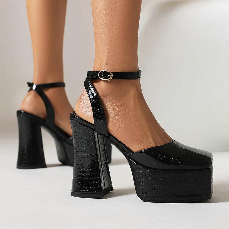 Mary Jane Thick Heel High Heels Female New Fairy Wind Waterproof Table French Square Head One Word Buckle Belt Single Shoes
