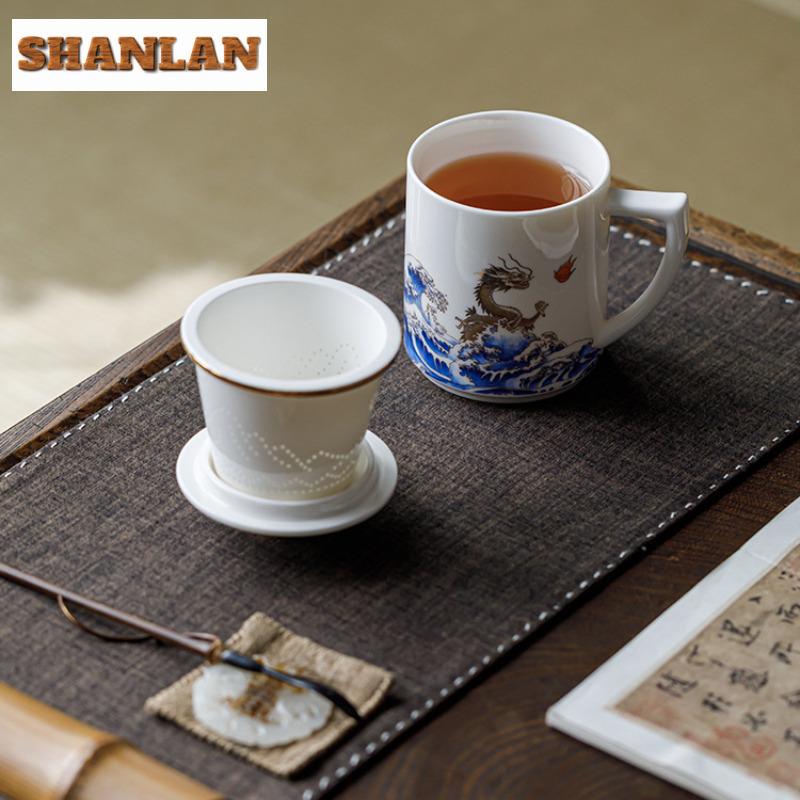 450ml Hand Painted Dragon Filter Tea Separator Cup Boutique Tea Mug With Infuser Handgrip Cups Tea Soaking Office Water Cup Gift