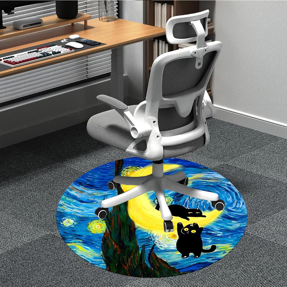 1pc Moon Cats Office Round Area Rug, Under Office Chairs Bedroom Living Room Home Decor, Room Deco, Available In Various Sizes