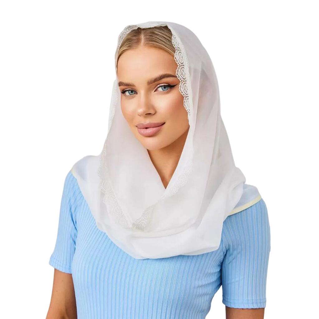 Chiffon Lace Mantilla Veil Breathable Scarf Shawl Lightweight Head Covering for Women Church Prayer Mass and Daily Use