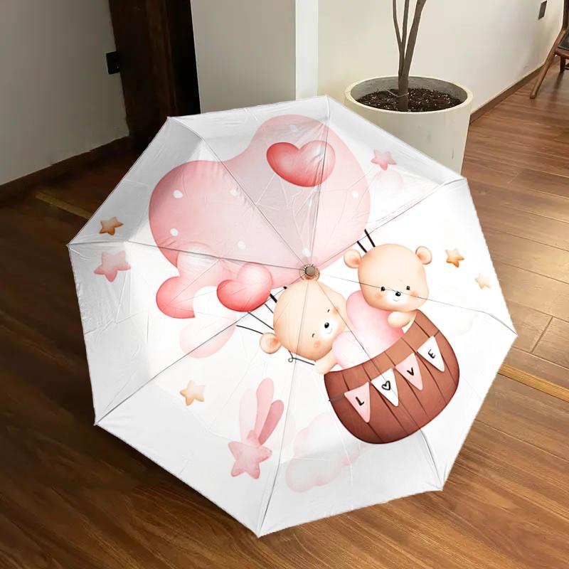 

Heart Shaped Hot Air Balloon Basket with Bears Romantic Valentine s Day Gift for Fans, Travelers, Everyday Use, Foldable Umbrella Design, ,