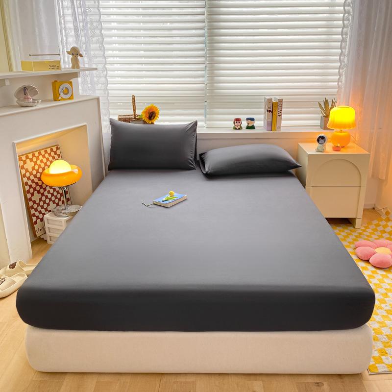 Zestaw prześcieradeł z gumką z bawełny pranej w jednolitym kolorze: Całkowicie otulający, antypoślizgowy narzutka na łóżko - Trzyczęściowy na każdą porę roku