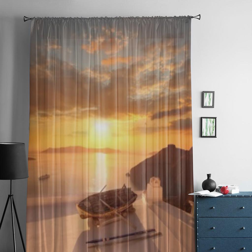 Santorini With Old Vase Boat Roof Greece Chiffon Sheer Curtains for Living Room Bedroom Window Curtain Voiles Tulle Cortinas