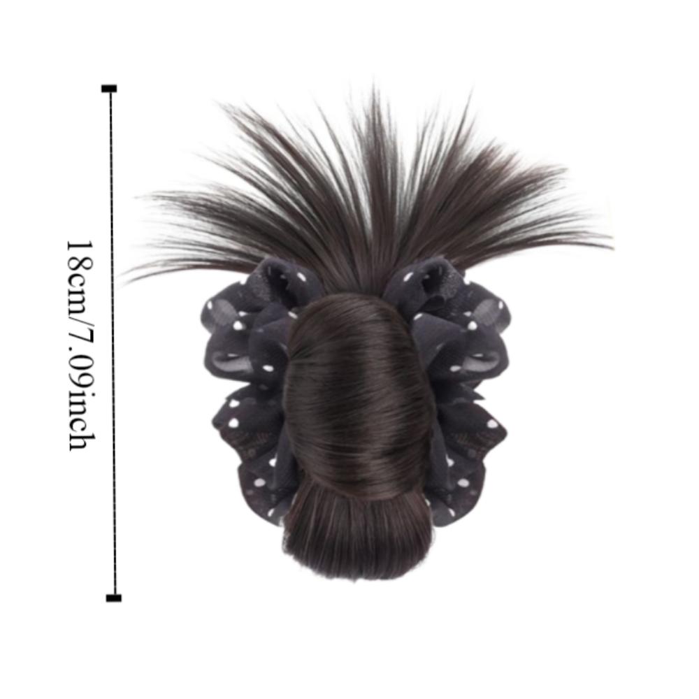 Polka Dot Messy Bun Head Wig Claw Clip False Hair Pieces Chicken Feather Ball Head  Women