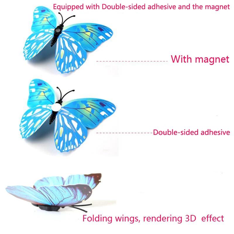 3D Double Layer Butterfly Wall Stickers For Wedding Decor Butterflies Fridge Magnet Decals Home Room Decoration Gift