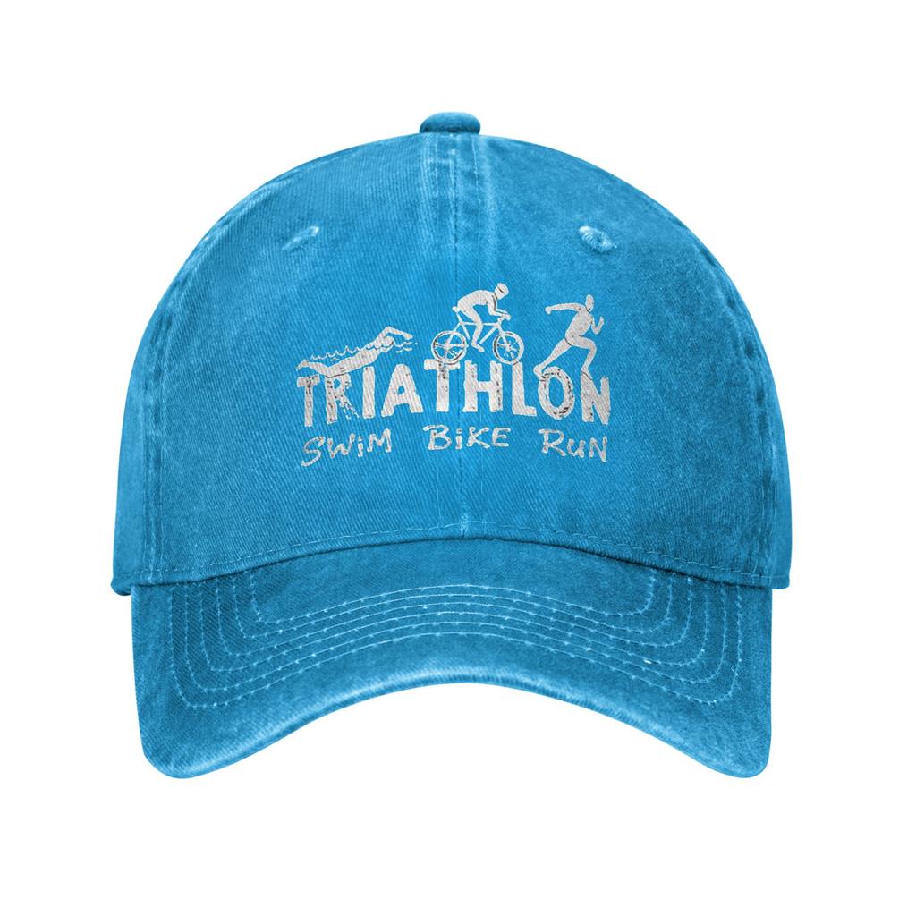 Triathlon Swim Bike Run Athlete Denim Fabric Cap Casual Baseball Caps Adjustable Hat Summer Unisex Baseball Hats