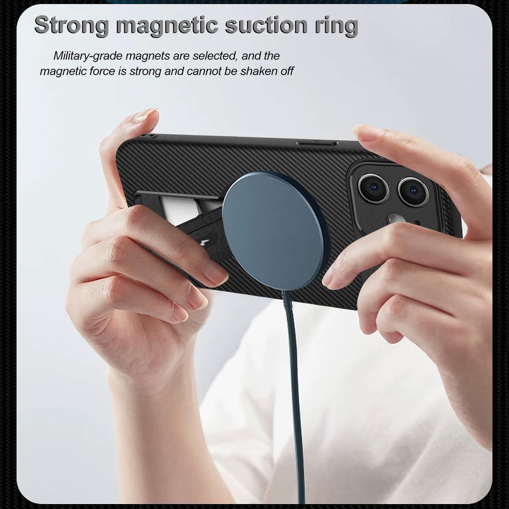 For iPhone 11 Case with Kickstand Carbon Fiber Texture PC+TPU Phone Cover