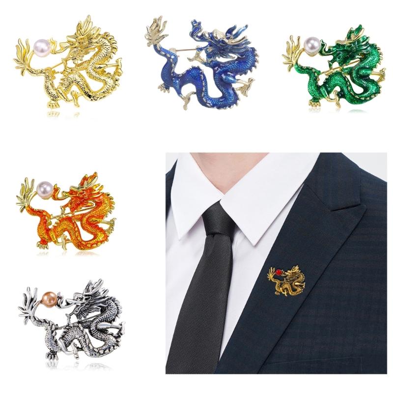 Dragon Brooch Fashionable Brooch Pin Metal Enamel Pin Corsage Pin Zinc Alloy Material Cloth Jewelry for Chinese Lovers