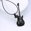Fashion 316L Stainless Steel Guitar Pendant Necklace for Women Men Simple Black Leather Chain Necklaces Unisex Jewelry