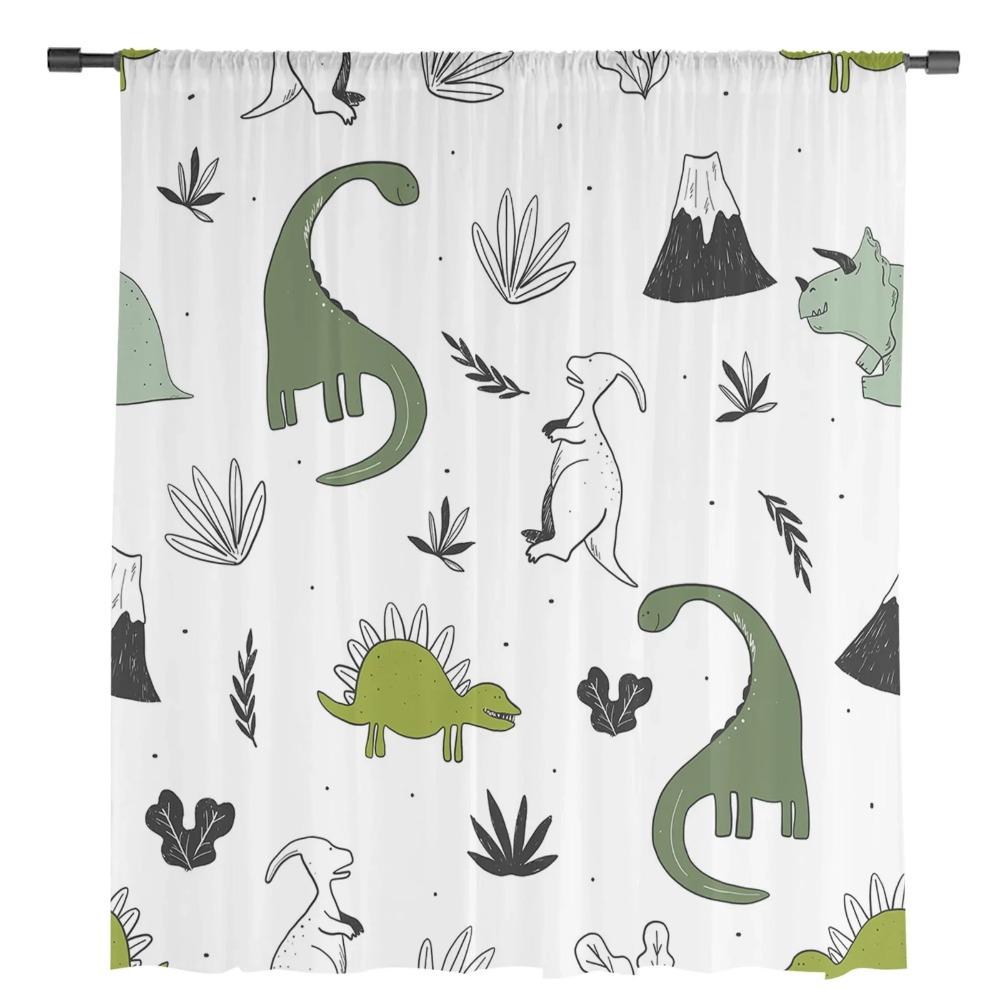 Animal Green Dinosaur Plant Sheer Curtains for Bedroom Living Room Decoration Window Curtain Kitchen Tulle Voile Organza Drapes