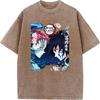 Anime Demon Slayer Tomioka Giyuu Akaza Graphic Tee Men Women Retro Washed T-shirts Cotton Manga T Shirt Harajuku Casual Tshirt