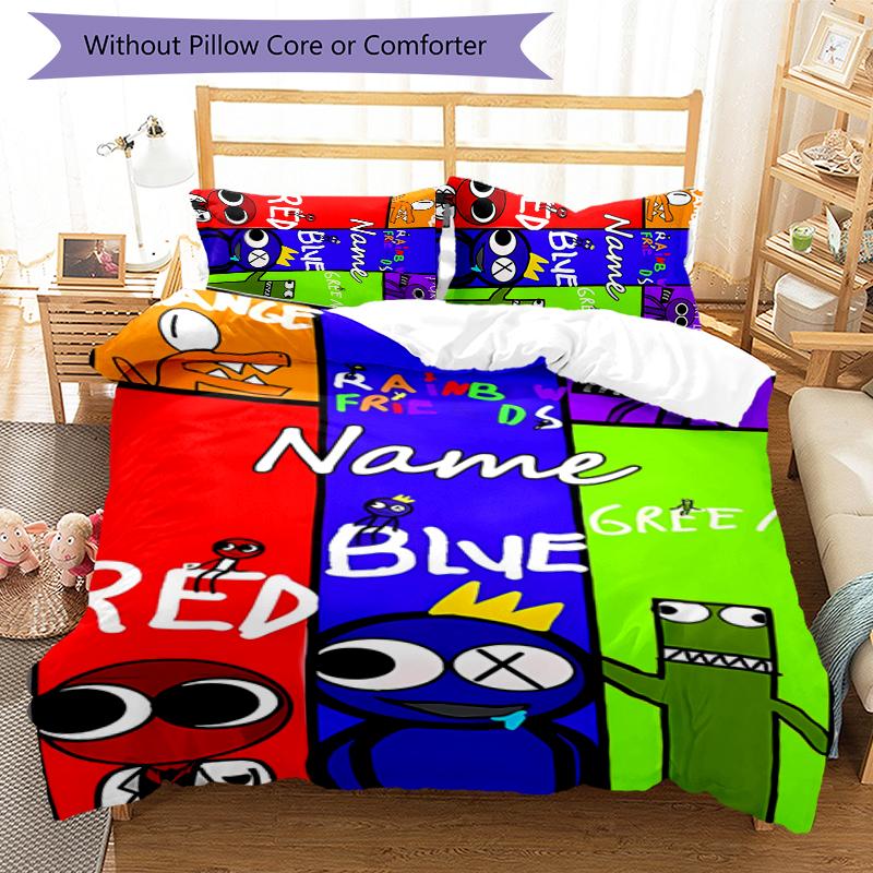 3pcs Custom Name Rainbow Friends Bedding Set Duvet Cover Closure Includes 1 Duvet Cover & 2 Pillowcases for All Seasons Bedroom Decor