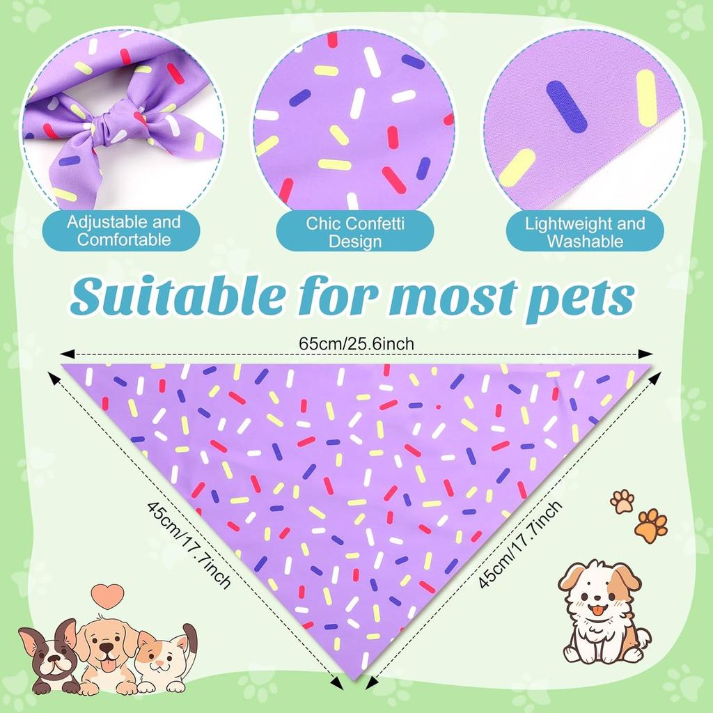 Sanwuta 50 Pcs Birthday Dog Bandanas Bulk, Donut Confetti Design, Pink Yellow Blue Green Purple Triangle Kerchief Bibs Scarf, Pets Doggie Birthday