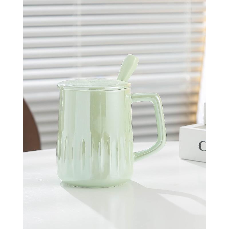 Pearlescent Glaze Mug Design Niche Ceramic Cup  Creative Cup for Girls  High Appearance Level  Couple Water Cup with Lid Household Use