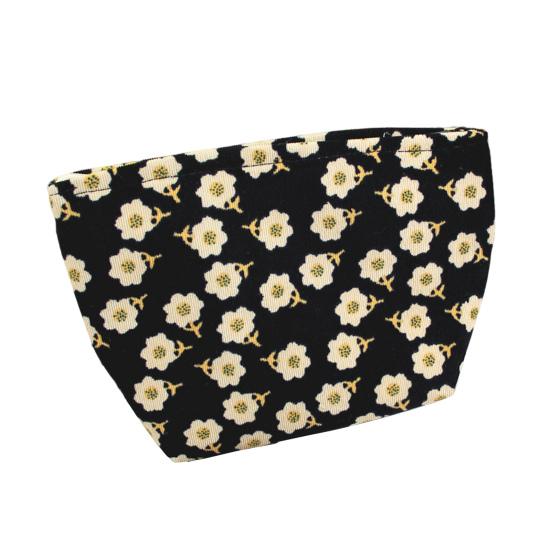 Flower Print Corduroy Cosmetic Bag Large Capacity Portable Smooth Zipper Multifunctional Travel Toiletry Makeup Lipstick Coins Phone Storage Pouch