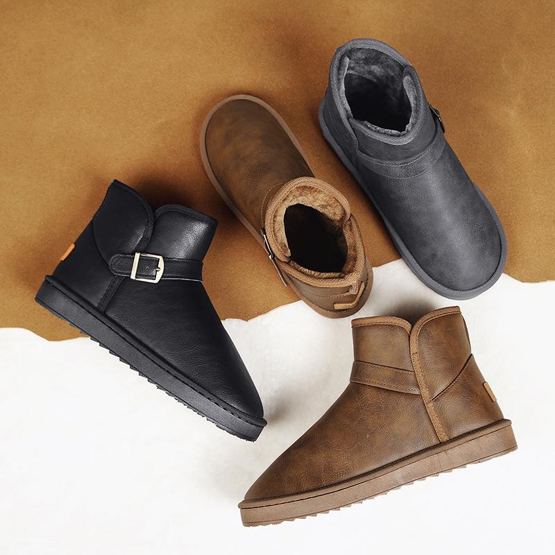 Waterproof Ankle Snow Boots Men Women Winter Shoes Plush Fur Snowboots Slip on Flat Snowshoes Warm Bottines Femme Hiver 2024