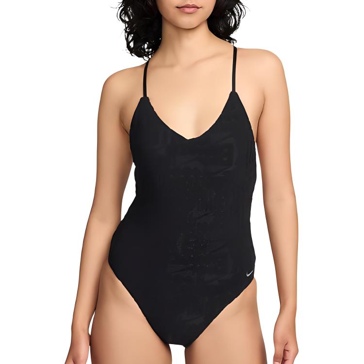 Nike Swim Retro Flow Comfortable Solid Color One-Piece Swimsuit Women swimsuit Black NESSE244-001