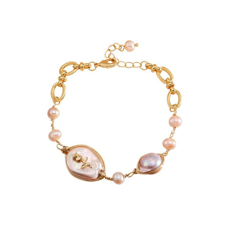 Elegant Baroque Freshwater Pearl Bracelet Women With Rose Charm Lightweight Luxury Minimalist Design