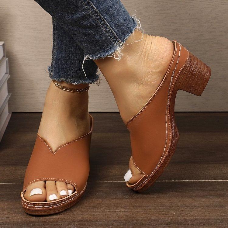 High-heeled Fish-mouth Women's Shoes, Thick-soled Slip-on Sandals with An Open Toe Design Devotion