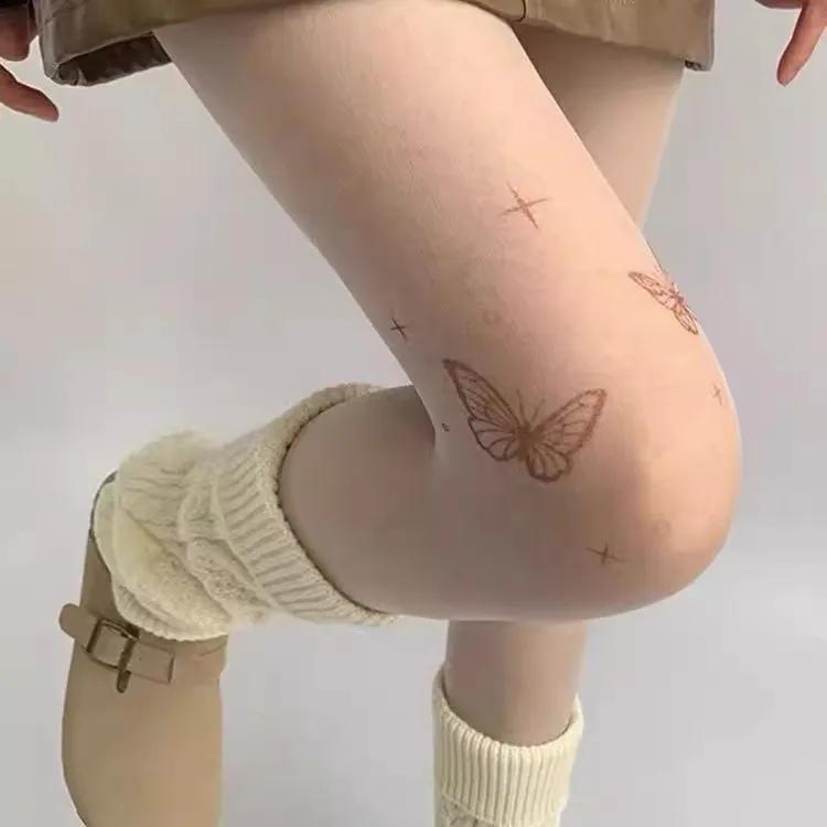 Nové sexy dámské punčochové kalhoty Punčochové kalhoty s potiskem motýla Vysoké punčochy Punčochové kalhoty Spodní prádlo Punčochové zboží Tenké nylonové punčochy Tělové punčochy