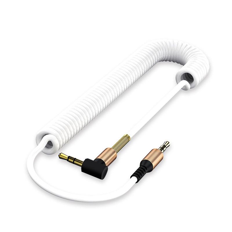 1.5m Retractable Spring Elbow AUX Audio Cable for Headphones, Speakers, Car Adapter, and Stereo Recording.
