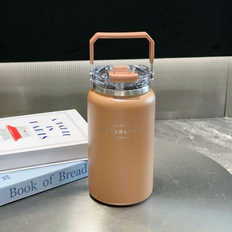 1200/1500ml Thermos Cup Stainless Steel Vacuum Flask Cold&Hot Cup with Handle Straw Cup Thermal Travel Mug Coffee Insulated Cup