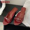 Fashion Fashion Metal Women Low Heel Slippers Slides Female Round Toe Footwear Butterfly-Knot Ladies Heeled Slippers Sandals Shoes Pumps