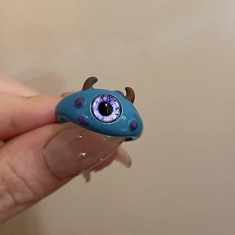 Anillo infantil lindo y divertido de monstruo gatito negro para mujer