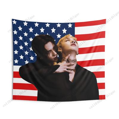 Amerikanische Flagge K-Pop Idole Wandteppich Heimdekoration Lebendiger Wandbehang für Schlafzimmer Wohnzimmer Studentenwohnheim Hintergrundtuch Geschenk