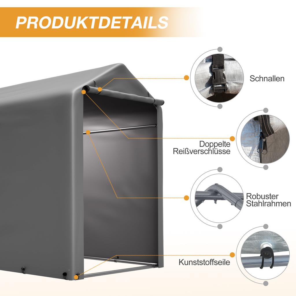 Bike Garage 187x100x160 Cm Black Steel Frame Powder-Coated Weatherproof Tent with PE Tarp Dark Grey for Bicycle & Garden Tools